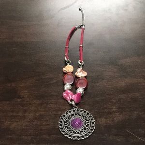 RED and PURPLE STONE NECKLACE with MEDALLION